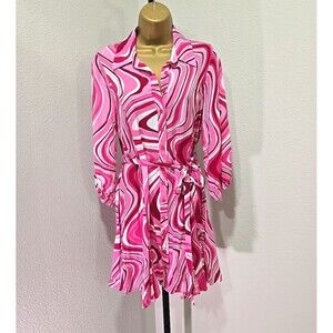 GOA Paris Dress Pink White Belted Size Med Maximalist Whimsical Retro Statement